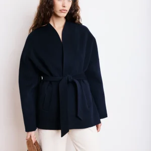 Manteau Femme en Laine Double Face Bleu Marine Vanelle