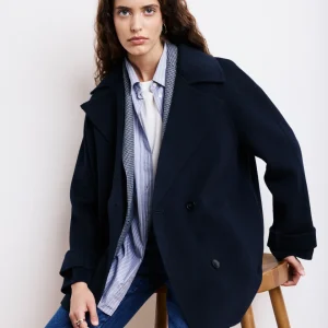Manteau Femme en Laine Double Face Bleu Marine Varda