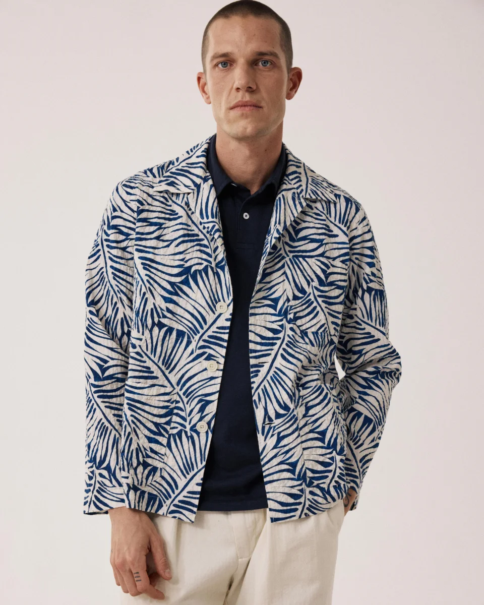 Veste Homme en Coton Imprimé Tropical Bleu Perry