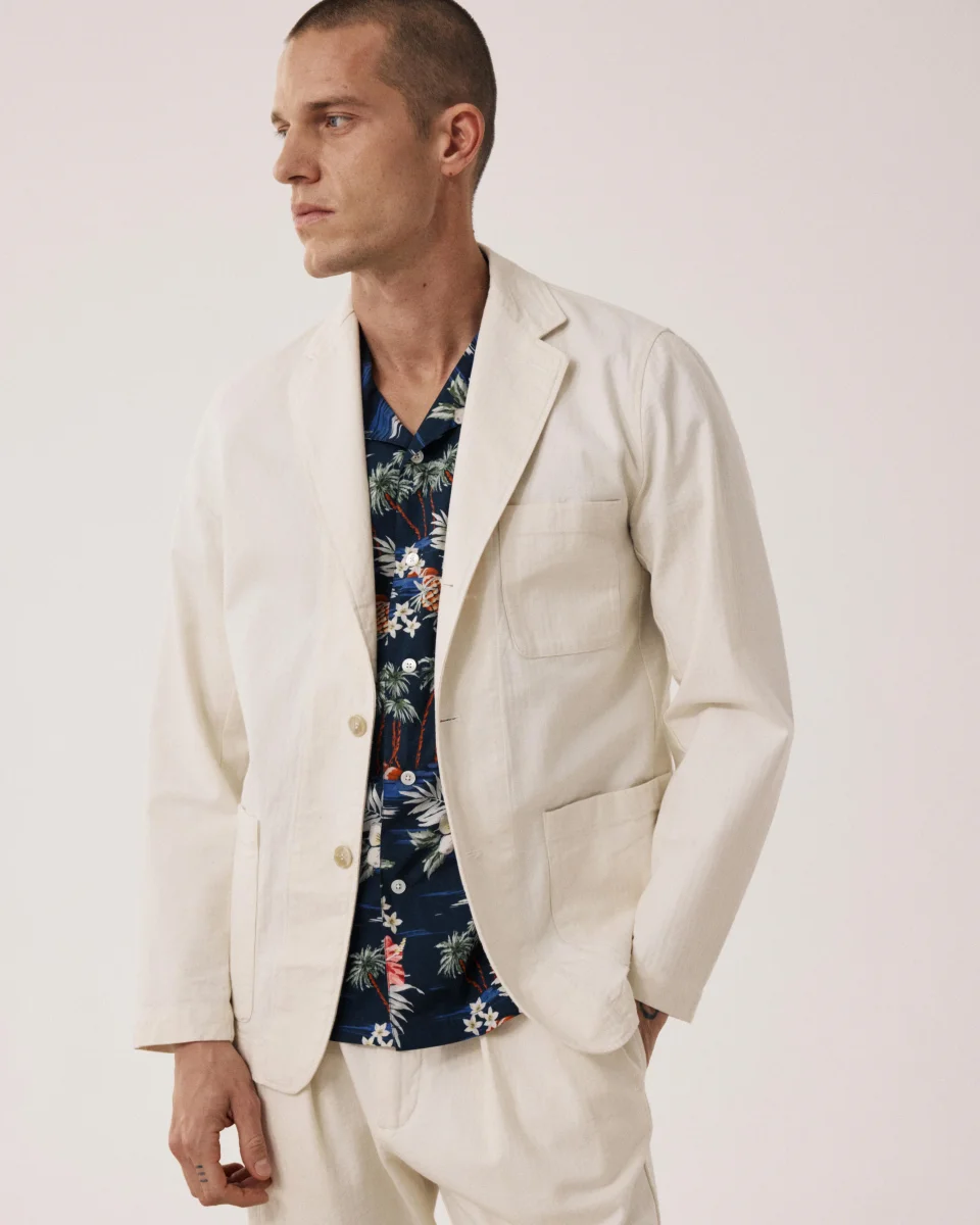 Veste Homme en Coton à Chevrons Ecru Jules