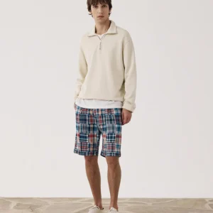 Short Homme en Coton à Carreaux Bleu & Rouge Patchwork Task