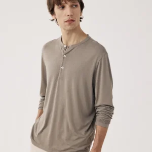 T-shirt Homme en Jersey de Lyocell & Coton Taupe Henley