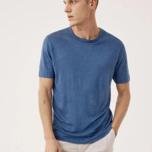 T-shirt Homme en Lin Bleu Denim Crew