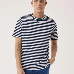 T-shirt Homme en Jersey Rayé Marine & Ecru