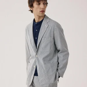 Veste Homme en Seersucker Bleu Marine & Ecru Julian