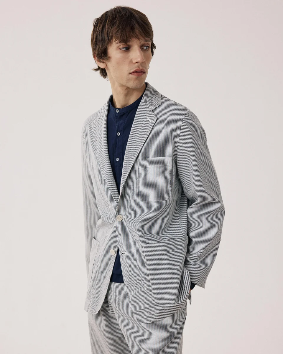 Veste Homme en Seersucker Bleu Marine & Ecru Julian – Image 2