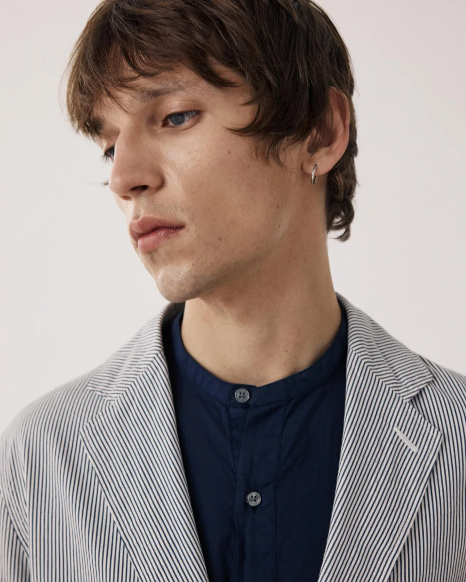 Veste Homme en Seersucker Bleu Marine & Ecru Julian – Image 5