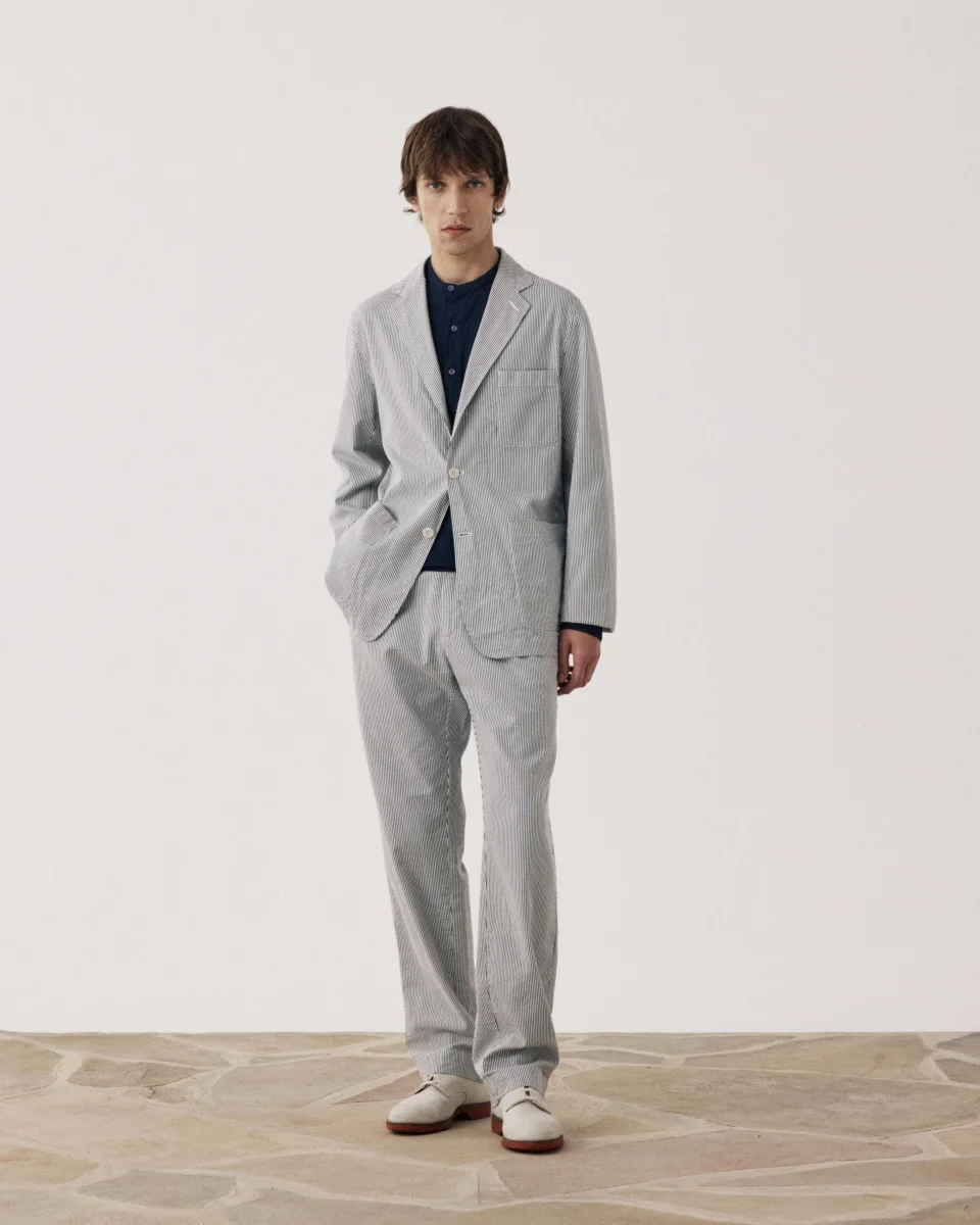 Veste Homme en Seersucker Bleu Marine & Ecru Julian – Image 3