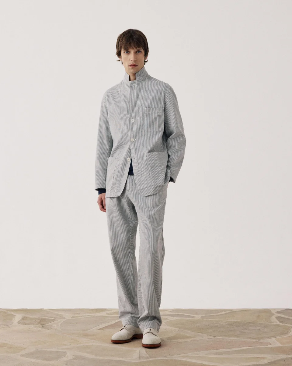 Veste Homme en Seersucker Bleu Marine & Ecru Julian – Image 7