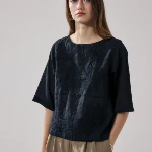 Top Femme en Voile De Coton Noir Helmer