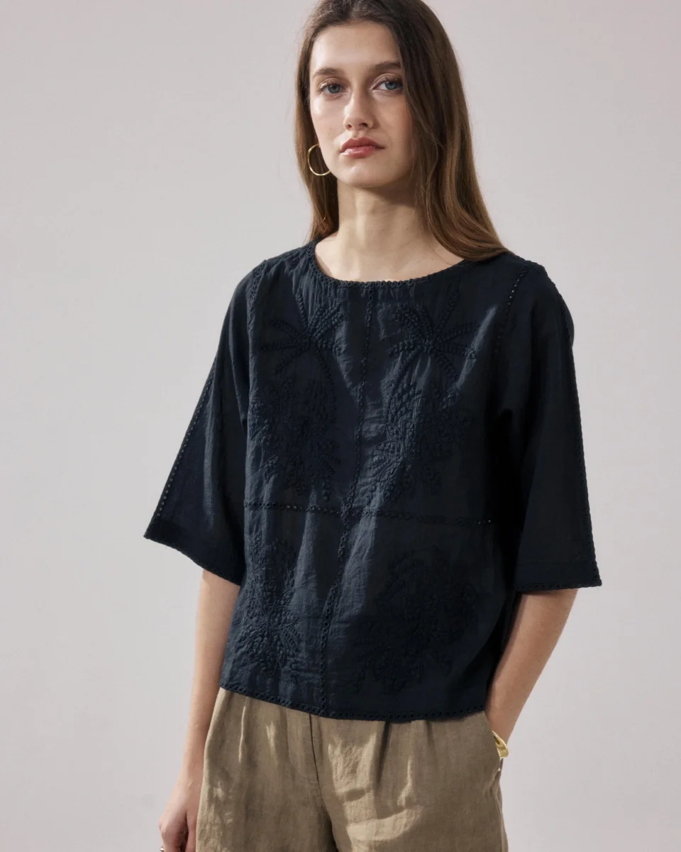 Top Femme en Voile De Coton Noir Helmer – Image 2