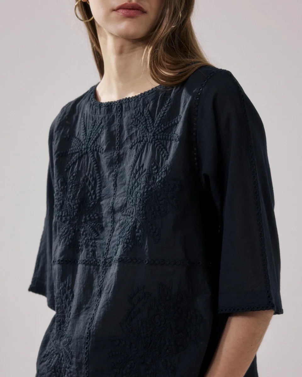 Top Femme en Voile De Coton Noir Helmer – Image 5