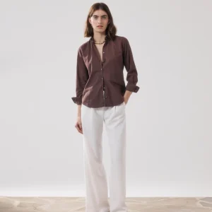 Pantalon Femme en Crepe Blanc Paradise