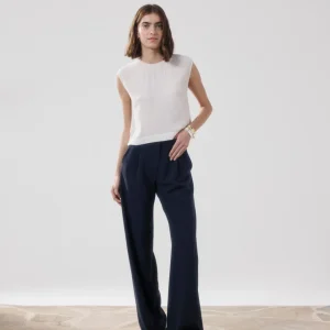 Pantalon Femme en Crepe Bleu Nuit Paradise