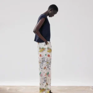 Pantalon Femme en Viscose Ecru & Multicouleur Paysage