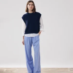 Pantalon Femme en Viscose Bleu & Blanc Paysage