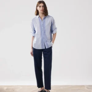 Pantalon Femme en Laine Mélangée Bleu Marine Perf