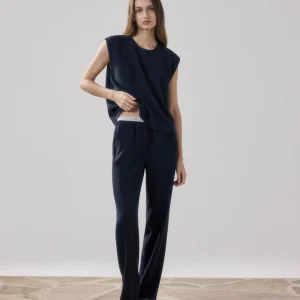 Pantalon Femme en Crepe Bleu Nuit Pirol