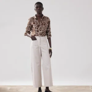 Pantalon Femme en Coton Beige Poli