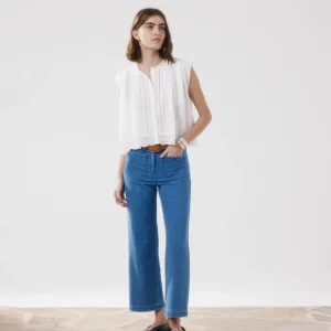 Pantalon Femme en Coton Bleu Clair Poli