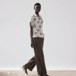 Pantalon Femme en Lin Vert Camo Positanon