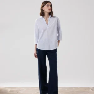 Pantalon Femme en Lin Bleu Nuit Positanon
