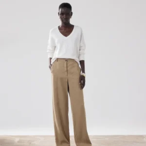 Pantalon Femme en Lyocell & Lin Beige Positanon