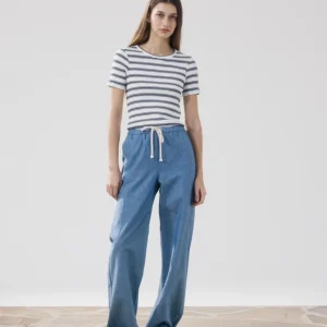 Pantalon Femme en Coton & Lin Bleu Denim Pulam