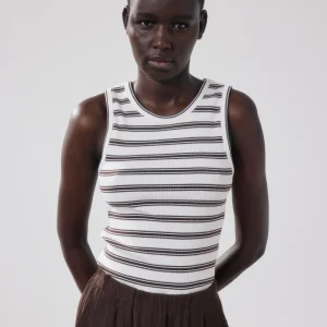 Débardeur Femme en Coton Côtelé Ecru & Marron Terrya