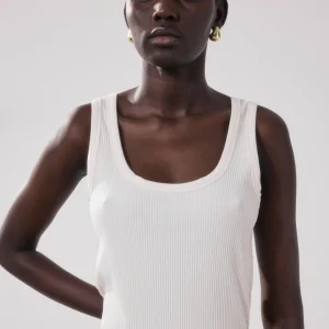Débardeur Femme en Coton Côtelé Ecru Tellima