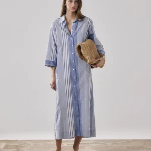 Robe Femme en Coton Blanc & Bleu Reflexion