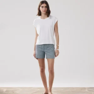 Short Femme en Coton Blanc & Bleu Solene