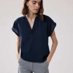 T-Shirt Femme en Coton Bi-Matière Bleu Nuit Tuggen