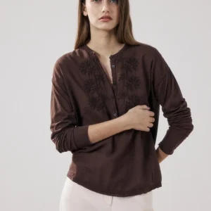 T-Shirt Femme en Coton Bi-Matière Marron Tuanne