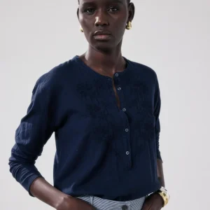 T-Shirt Femme en Coton Bi-Matière Bleu Nuit Tuanne