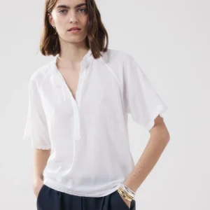 Blouse Femme en Coton Bi-Matière Blanc Tekke