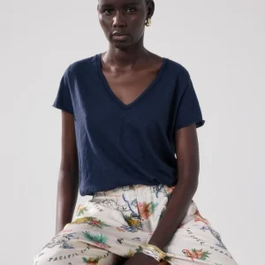 T-Shirt Femme en Coton Slub Bleu Nuit Tovony