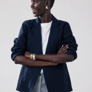 Veste Femme en Lin Bleu Nuit Virna