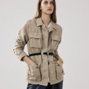 Veste Femme en Toile De Lin & Coton Khaki Vea