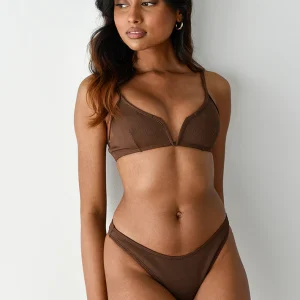 Bas bikini côtelé marron