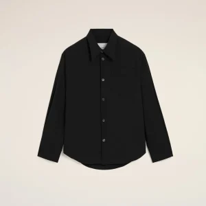 Chemise Ajustée Noire Col En Pointe en Soie Mélangée