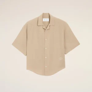 Chemise Boxy Beige Manches Courtes Ami Paris Brodé