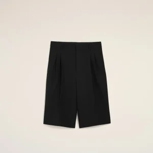 Bermuda Large Noir Taille Basse en Laine Vierge