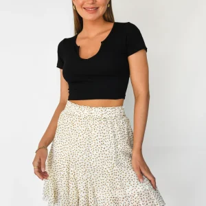 Jupe fleurie à volants beige