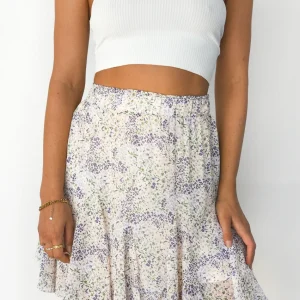 Jupe fleurie à volants lilas