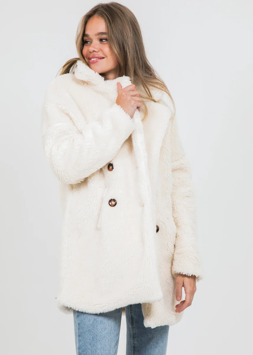 Manteau fausse fourrure crème – Image 2
