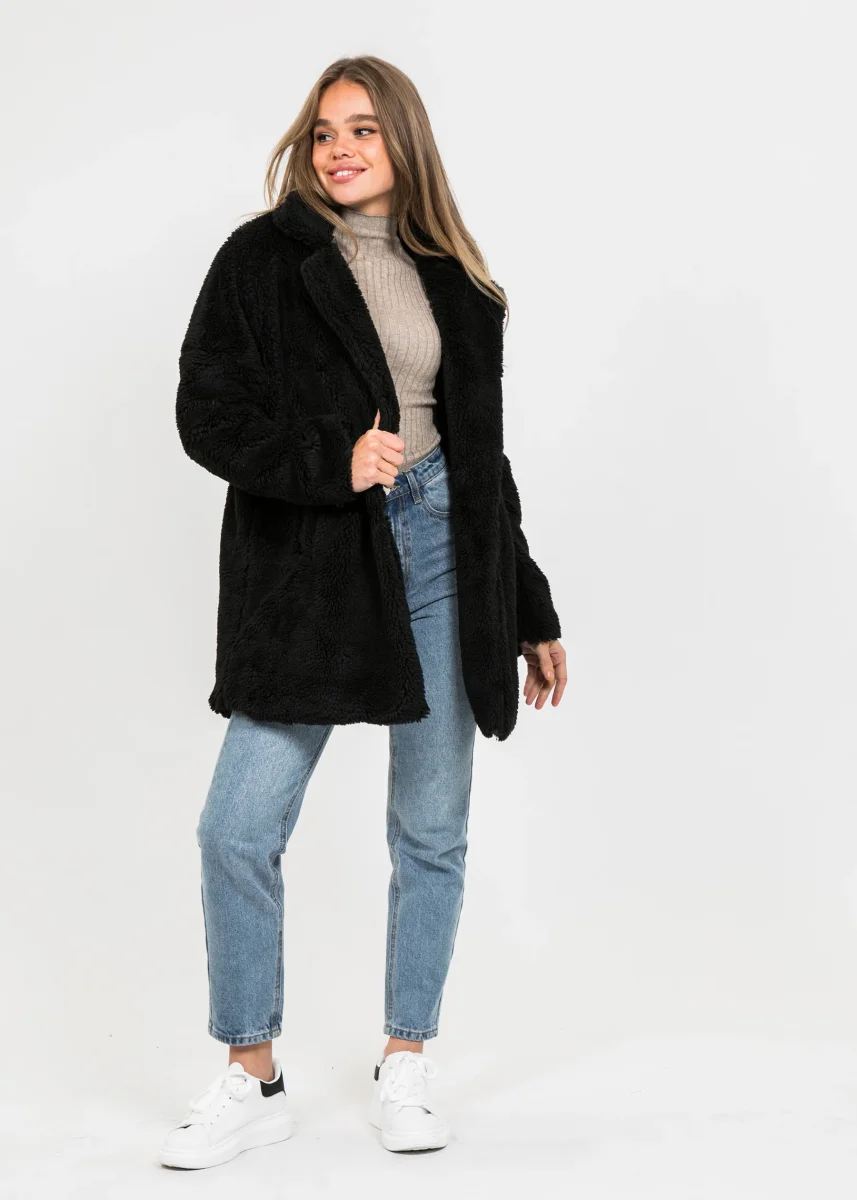 Manteau fausse fourrure noir – Image 2