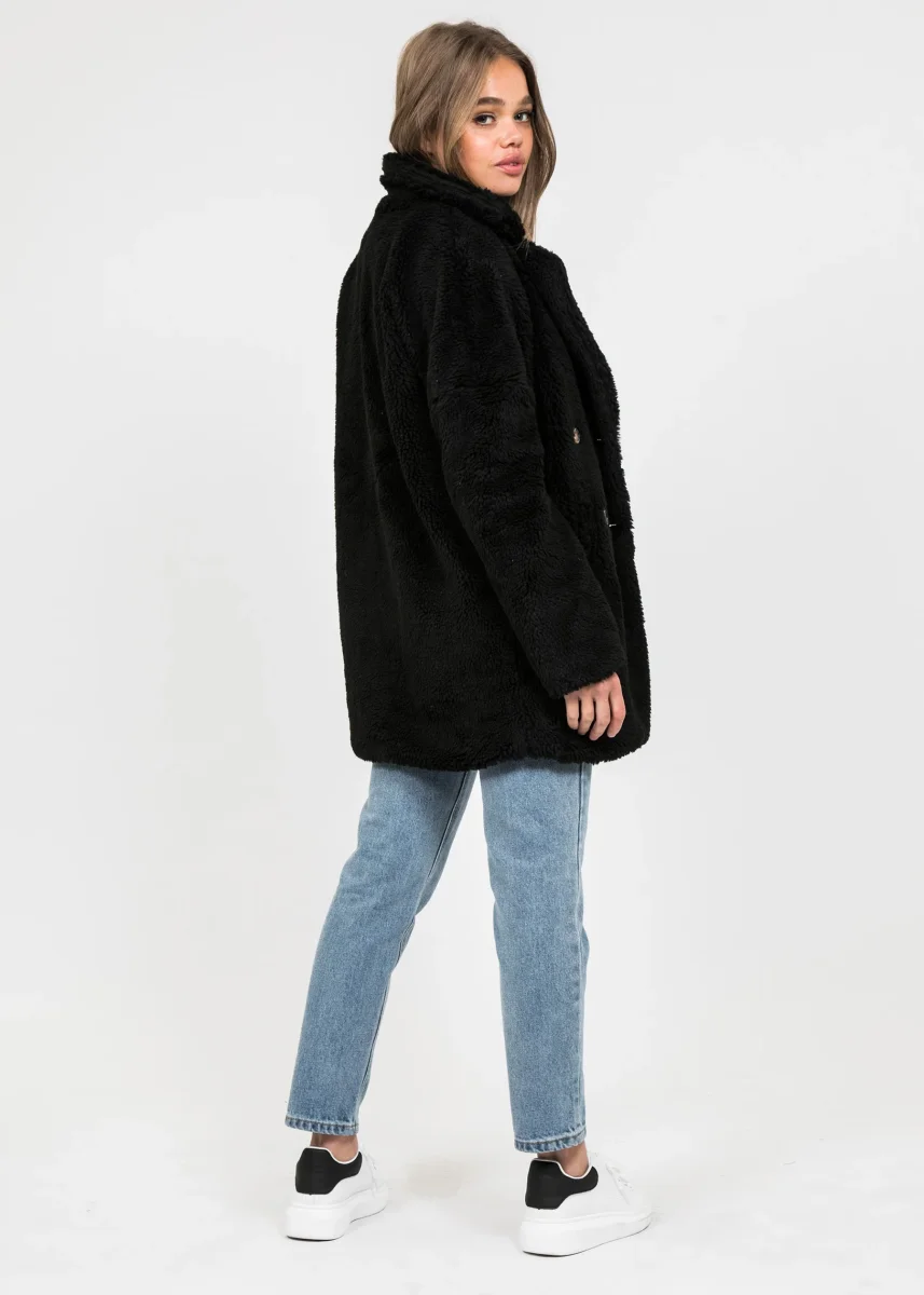 Manteau fausse fourrure noir – Image 5