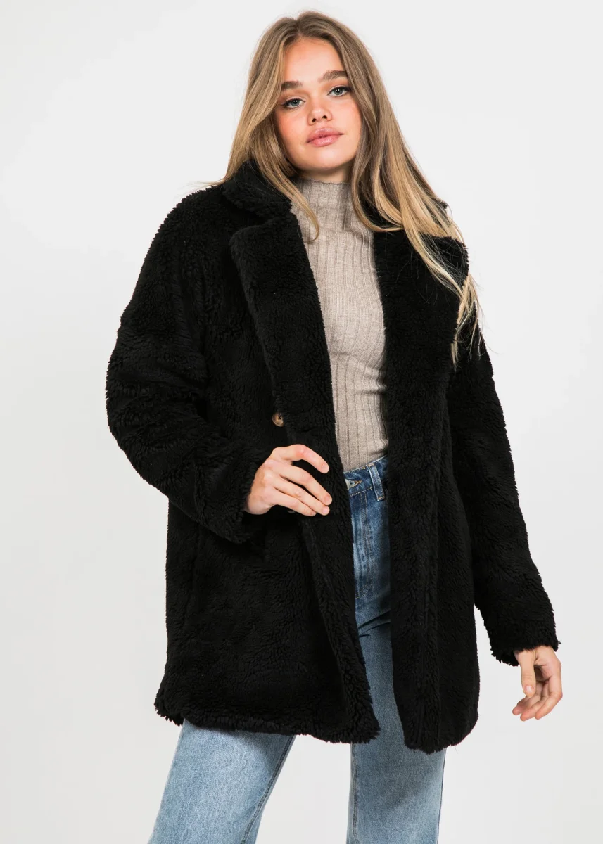 Manteau fausse fourrure noir – Image 6