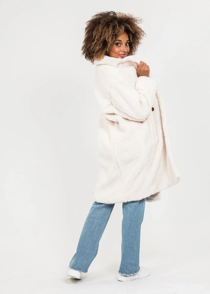 Manteau long crème effet peau de mouton – Image 5